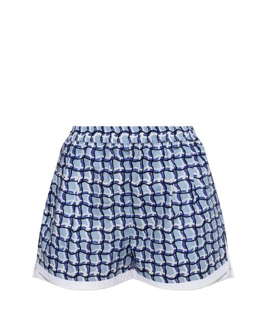 Marni Blue Geometric-Print Elasticated-Waistband Shorts
