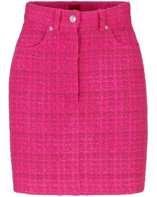HUGO Pink Mid-rise Tweed Miniskirt