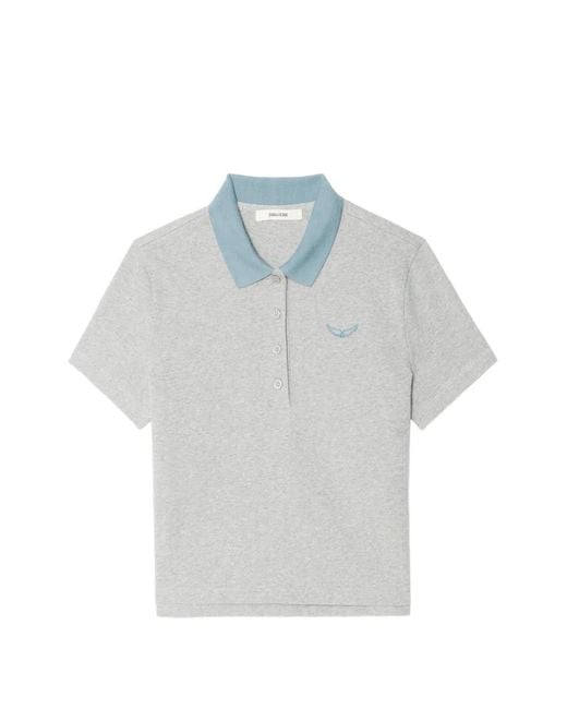 Zadig & Voltaire Gray Mirta Logo-Detail Polo Top