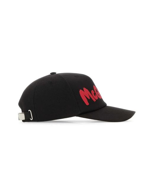 McQueen Black Cotton Logo Cap for men