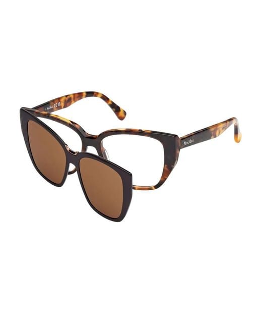 Max Mara Brown Tortoiseshell Clip-On Glasses