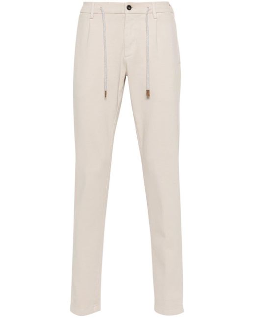 Eleventy Natural Drawstring-fastening Cotton-blend Tapered Trousers for men