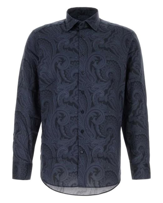 Etro Blue Paisley-Print Cotton Shirt for men