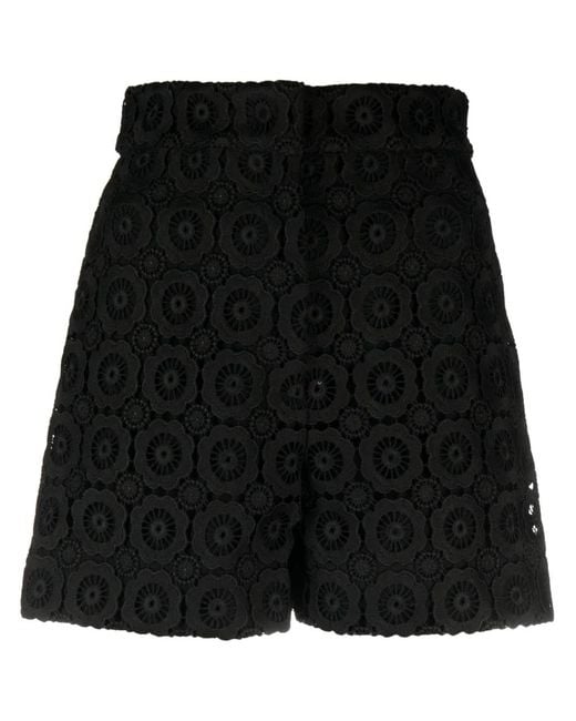 Moschino Black Floral-Appliqué High-Waist Mini Shorts