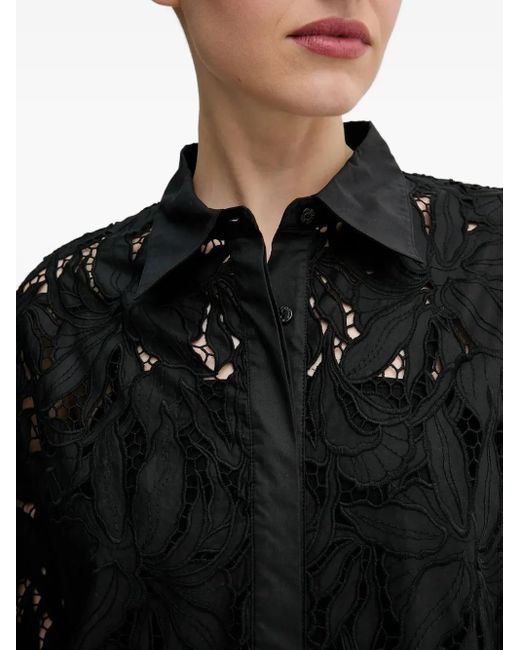 Isabelle Blanche Black Floral-Lace Shirt Midi Dress