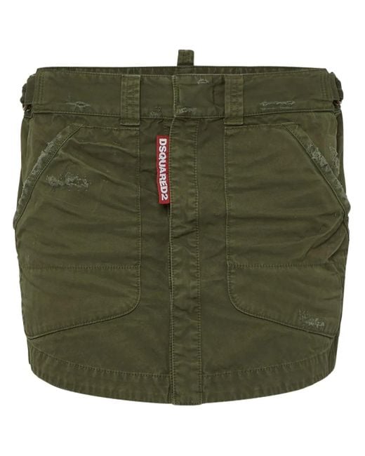 DSquared² Green Distressed Cotton Mini Skirt