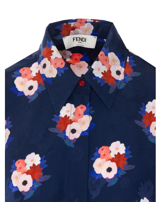 Fendi Blue Bouquet Motif Shirt