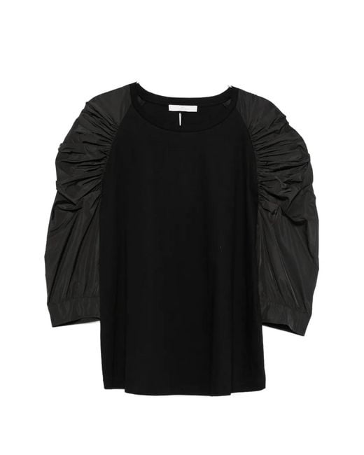 Marina Rinaldi Black Ruched-Sleeve T-Shirt