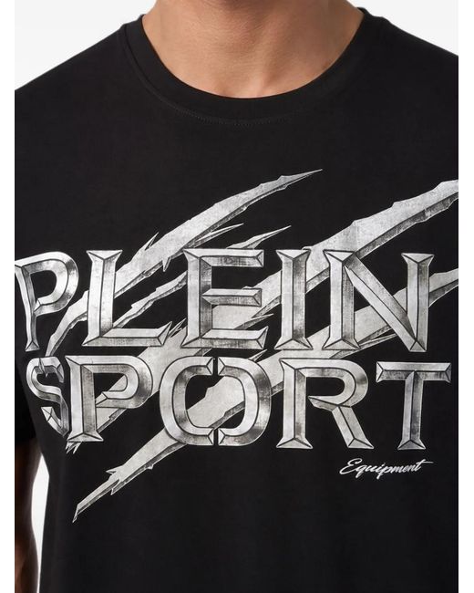 Philipp Plein Black Logo-Print Round-Neck T-Shirt for men