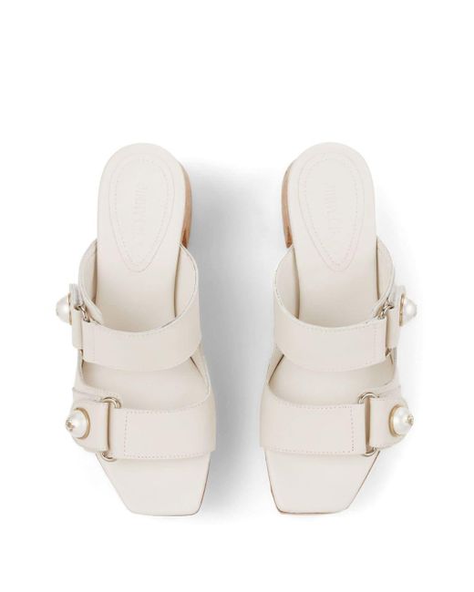 Jimmy Choo White Fayence 95mm Leather Platform Sandals