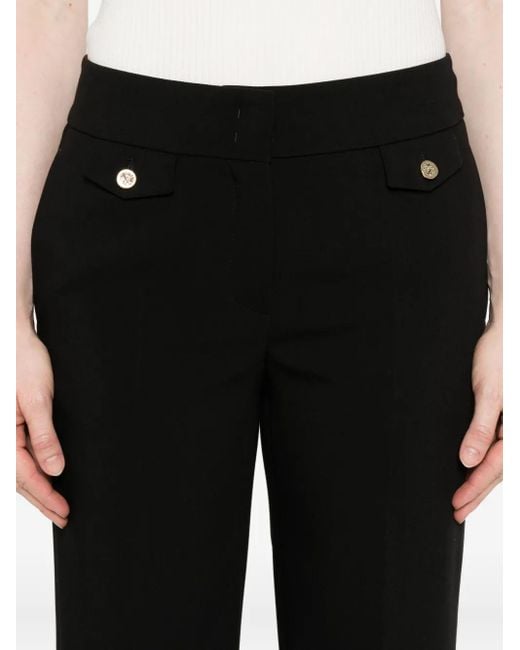 Seductive Black Button-Detailed Straight-Leg Trousers