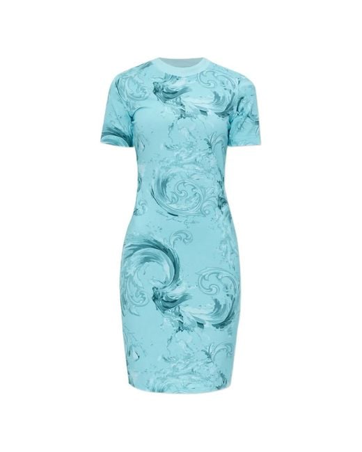Versace Jeans Couture Blue Barocco-Print Mini Dress