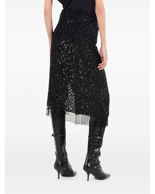 Roberto Cavalli Black Fringe-Detail Sequined Skirt