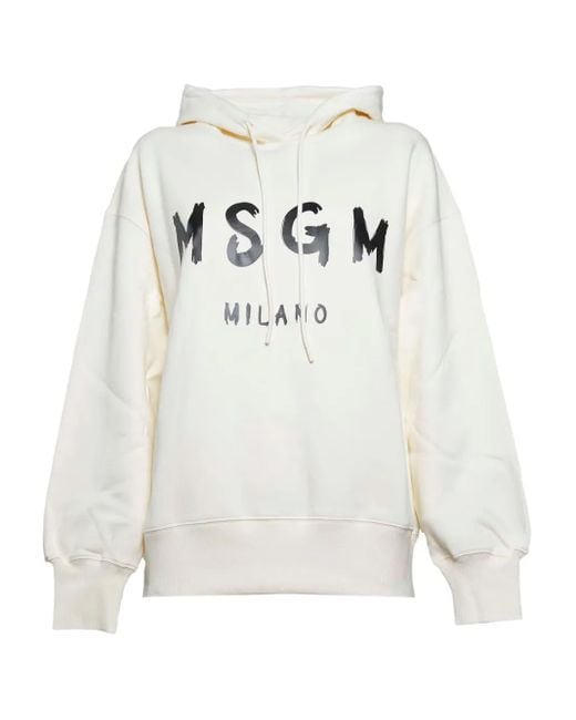 MSGM Graphic-logo Hoodie White