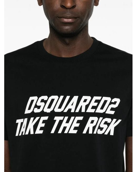 DSquared² Black Slogan-Print T-Shirt for men