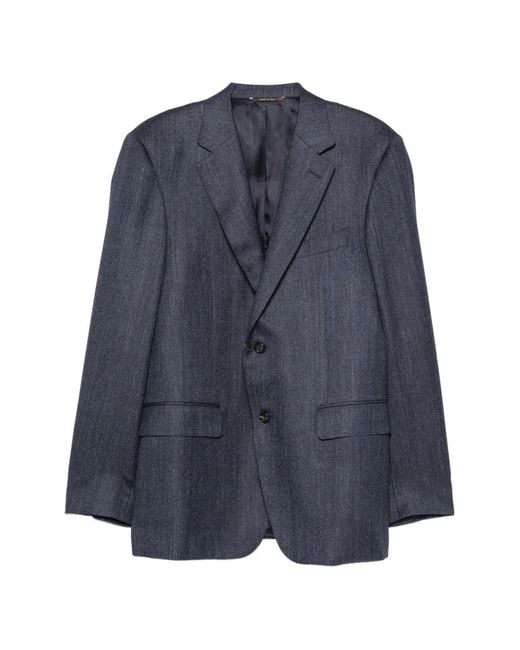 Canali Blue Herringbone-Pattern Notch-Lapels Jacket for men
