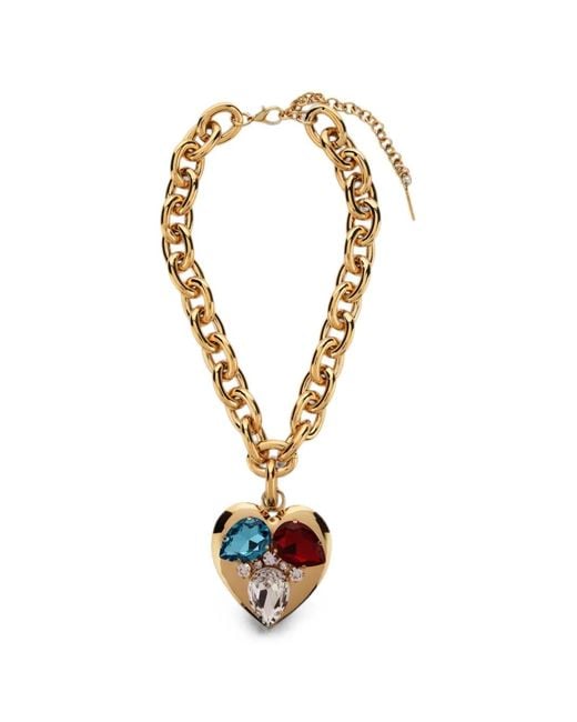 Alessandra Rich Metallic Heart-Pendant Crystal-Embellished Necklace
