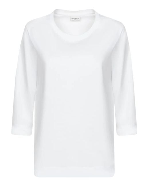 Dries Van Noten White Three-Quarter Sleeve Cotton T-Shirt