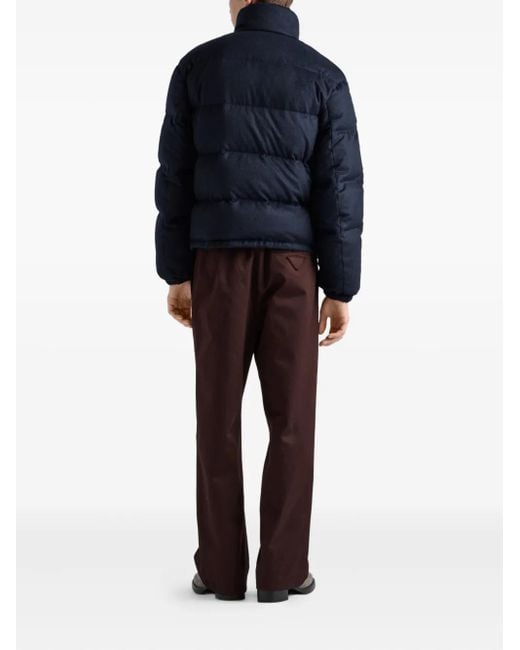 Prada Blue Logo-Embellished Padded Dow-Filled Cashmere Jacket for men
