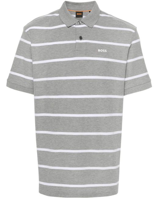 Boss Gray Striped Polo Shirt for men