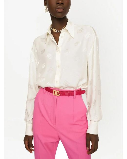 Dolce & Gabbana White Dg-Logo Jacquard Silk Shirt