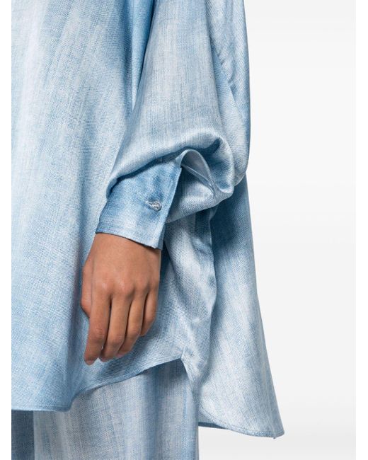 Ermanno Scervino Blue Denim-print Silk Shirt