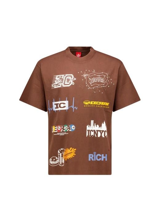 ICECREAM Brown Rich Graphic-Print T-Shirt for men