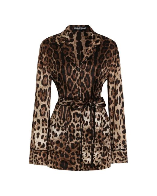 Dolce & Gabbana Black Leopard-Print Belted Pajama Shirt
