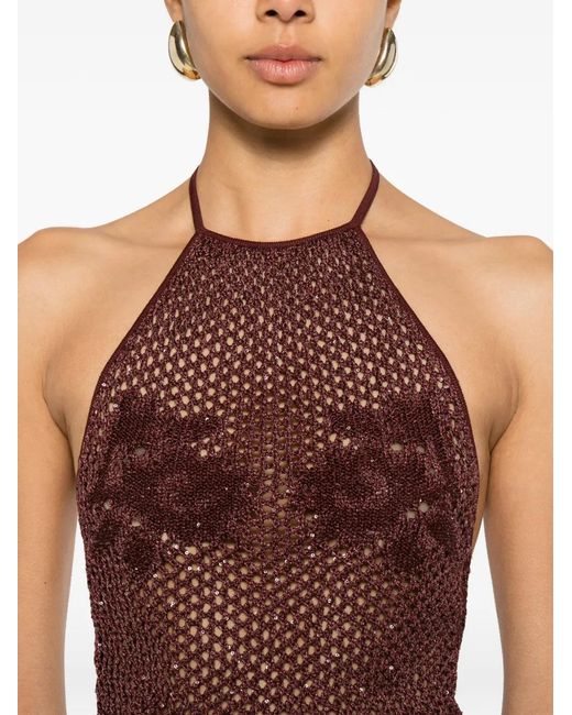 Amiri Red Débardeur En Maille Ajourée À Sequins