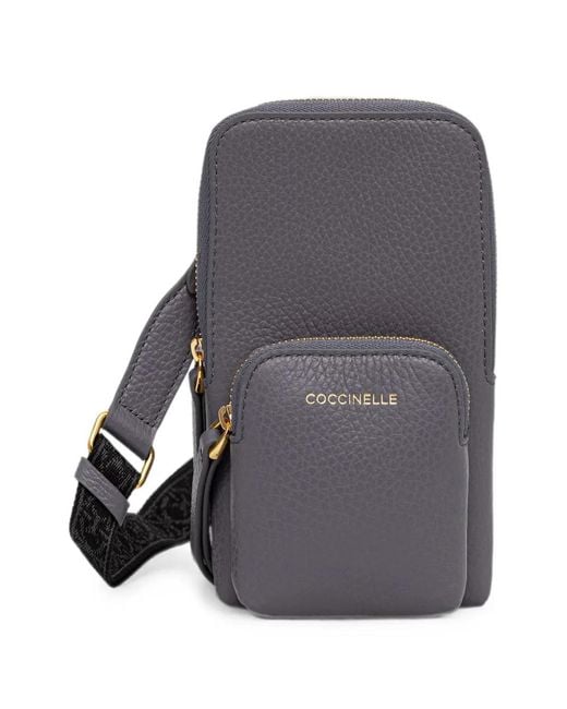 Coccinelle Gray Mini Pixie Grained-Leather Phone Bag