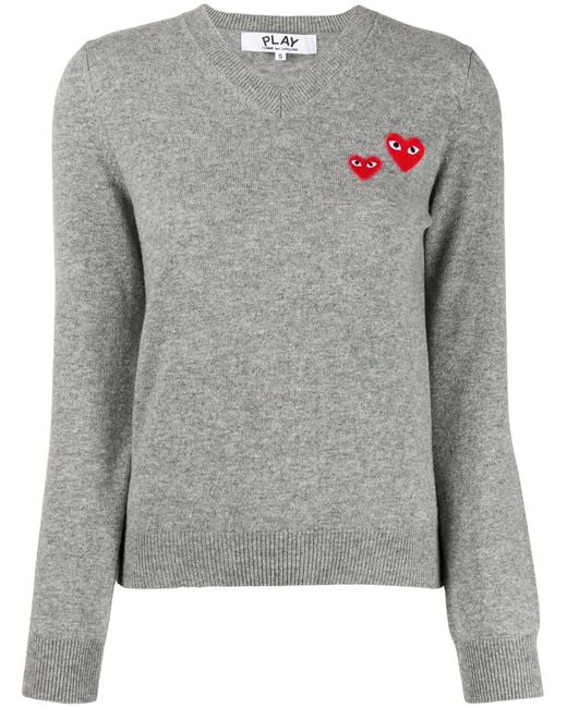 COMME DES GARÇONS PLAY Gray Long Sleeve V-Neck Sweater