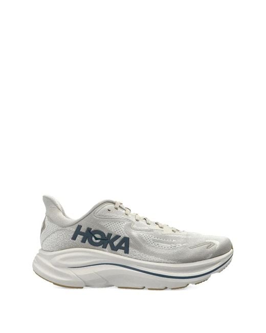 Hoka One One White Clifton 10 Lace-Up Sneakers for men