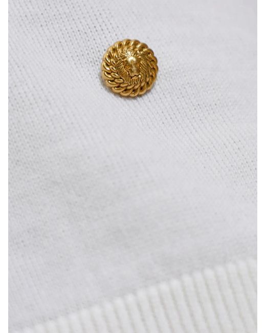 Balmain White Pointelle-Knit V-Neck Sweater