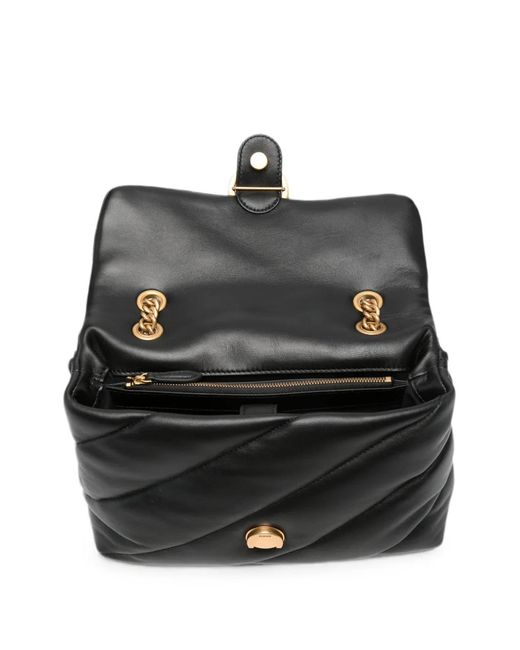 Pinko Black Love Birds Quilted Shoulder Bag