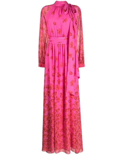 Sachin & Babi Pink Vera Floral-print Chiffon Gown
