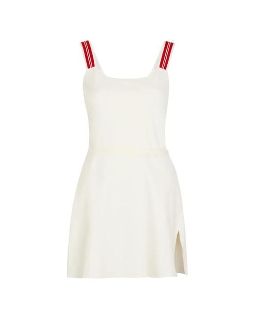 Spense White Striped-Strap Side-Slit Mini Dress