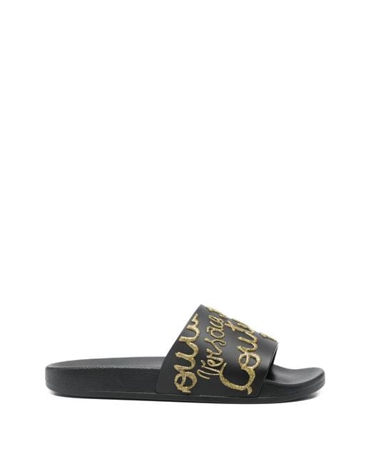 Versace Jeans Couture Black Embossed Slides