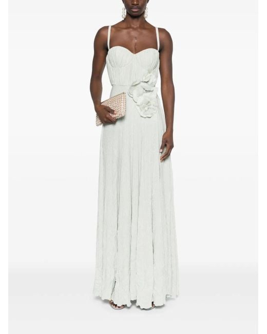 Elisabetta Franchi White Floral-Embroidery Lurex Gown