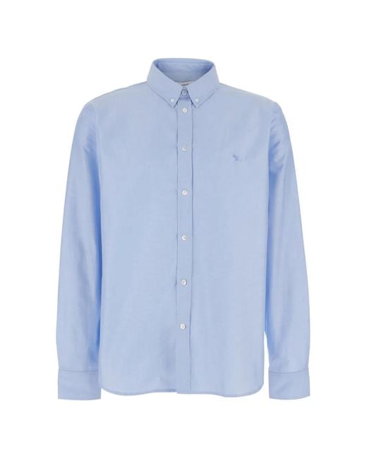 Maison Kitsuné Blue Embroidered Buttoned Shirt for men
