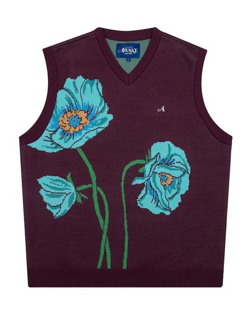 AWAKE NY Purple Floral-Intarsia Sweater Vest for men
