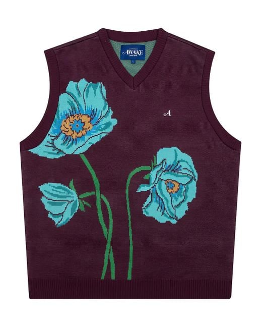 AWAKE NY Pullunder mit Blumen-Intarsie in Purple für Herren