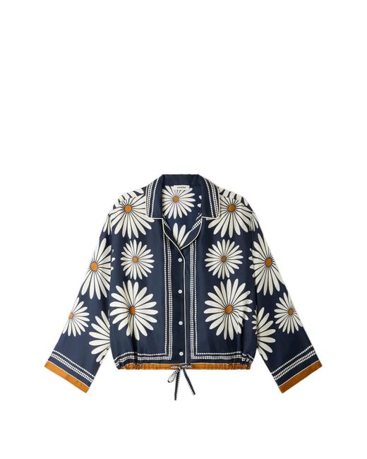 Sandro Blue Floral-Print Silk Shirt