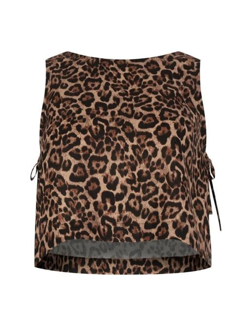 Paramidonna Brown Leopard-Print Side-Tie Beach Top