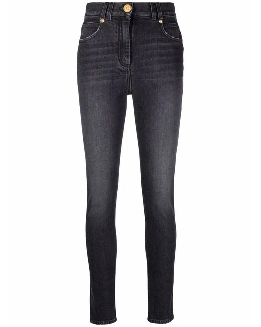 Balmain Blue High-Waisted Button-Detail Denim Jeans
