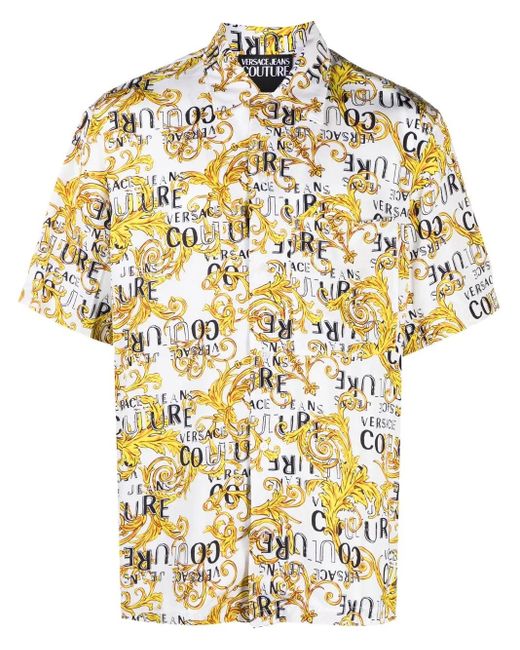 Versace Jeans Couture Yellow Baroque-Print Short-Sleeve Shirt for men