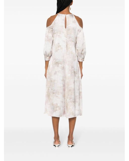 Peserico White Abstract-print Midi Dress