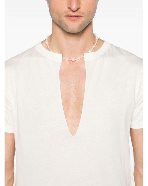 Gucci White Open Neck T Shirt for men