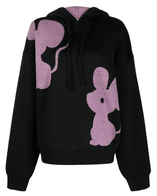 J.W. Anderson Black Mouse Intarsia-Knit Hoodie
