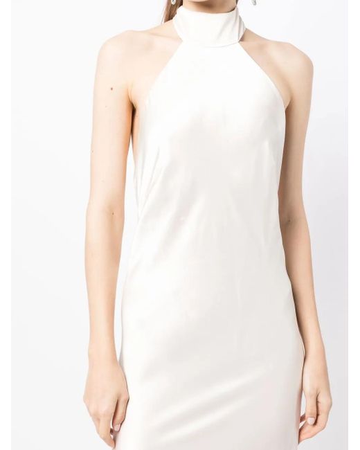 Michelle Mason White Backless Halter-Neck Tie Gown