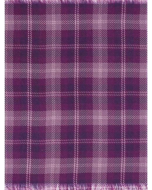 Eric Bompard Purple Checked Fringed Scarf